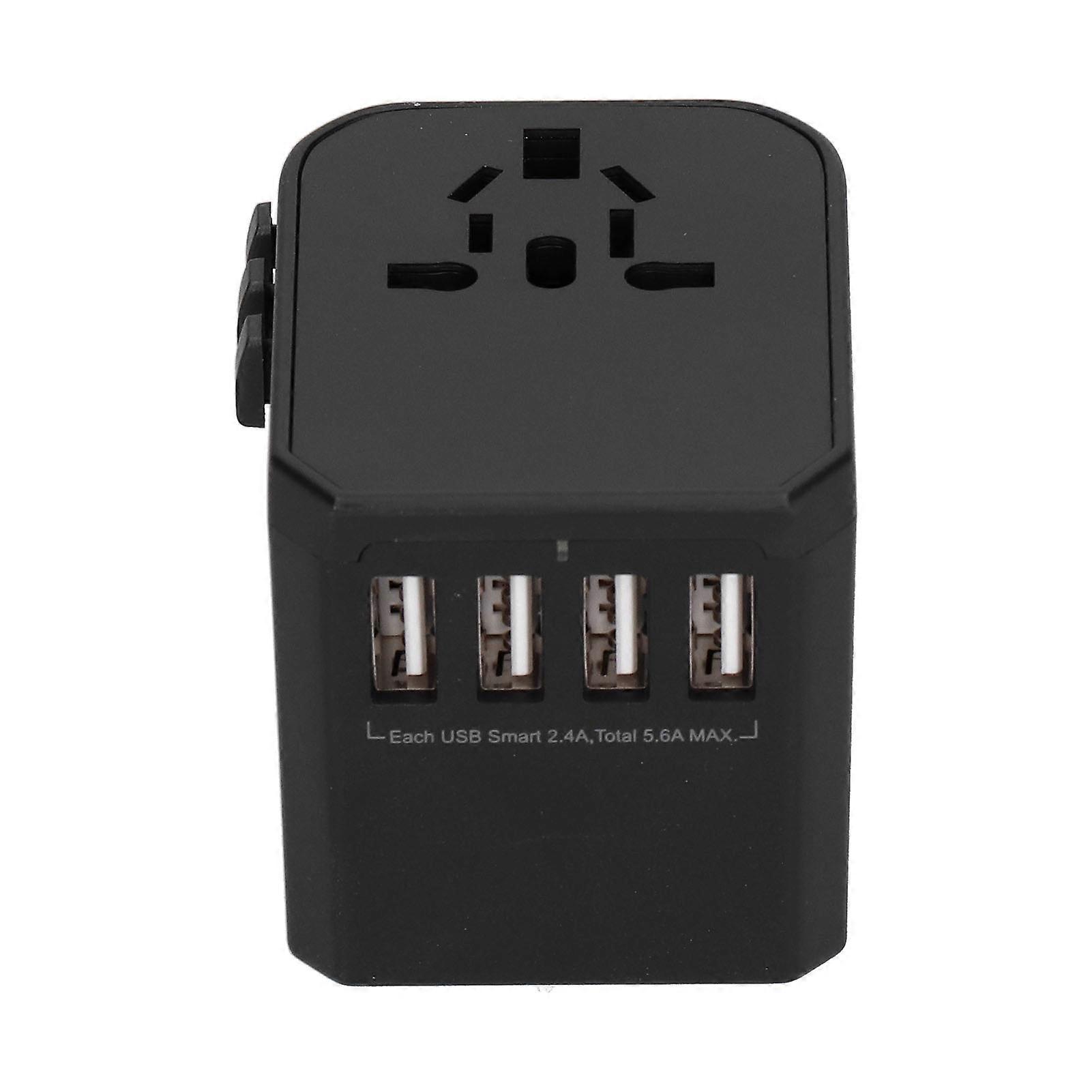International Travel Adapter Plug with 4 USB PortsTypeC Port for CN (Black )