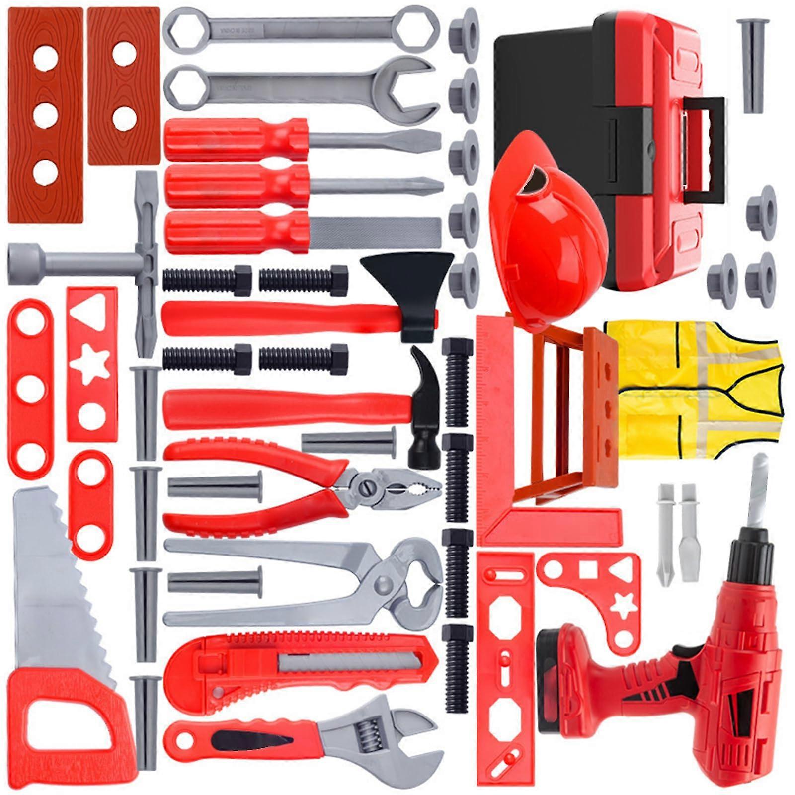 Construction Roleplay Game Toolbox Set with Functional Electric Drill Storage Organizer Kids Educational Workshop Toy