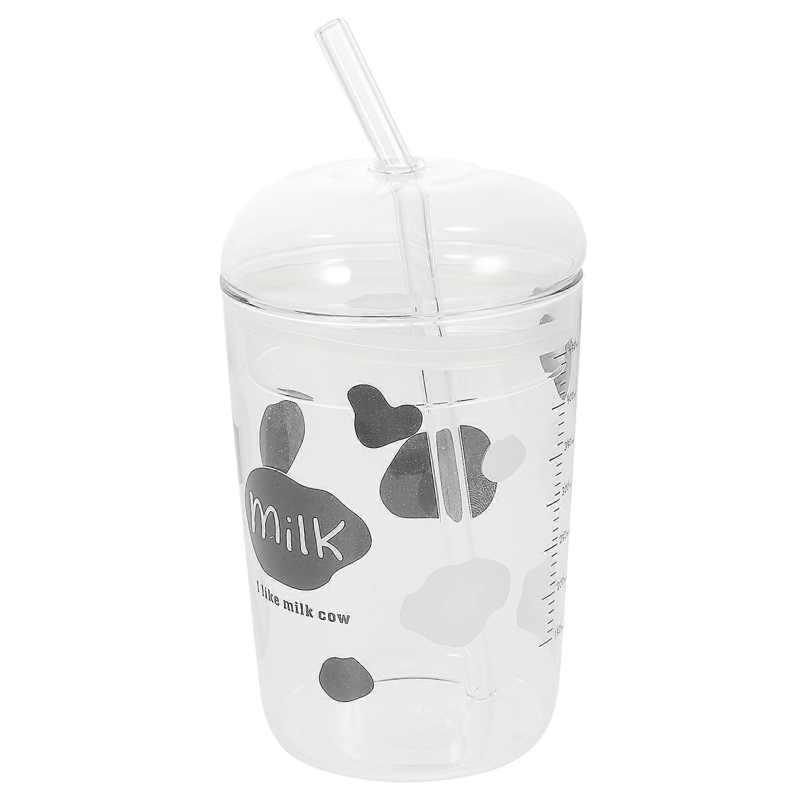 Glass Cups With Lids Smoothie Juice Cup Simple and Convenient Design Wear-Resistant 14.00X8.40X8.40cm 1 Set