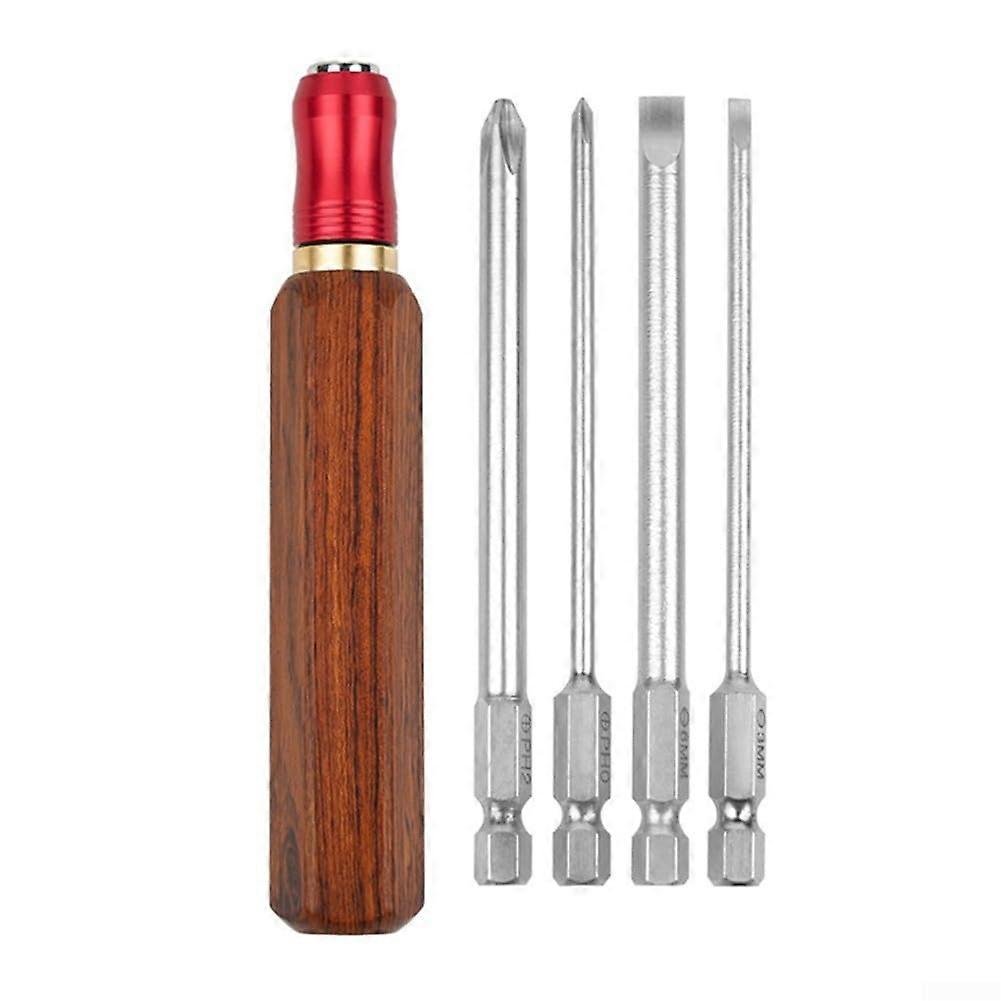 Multi-Screwdriver Set, Wood Handle Screwdriver Kit with Replacement Screwdrivers, Flat Head, Safety, for Furniture and Appliances
