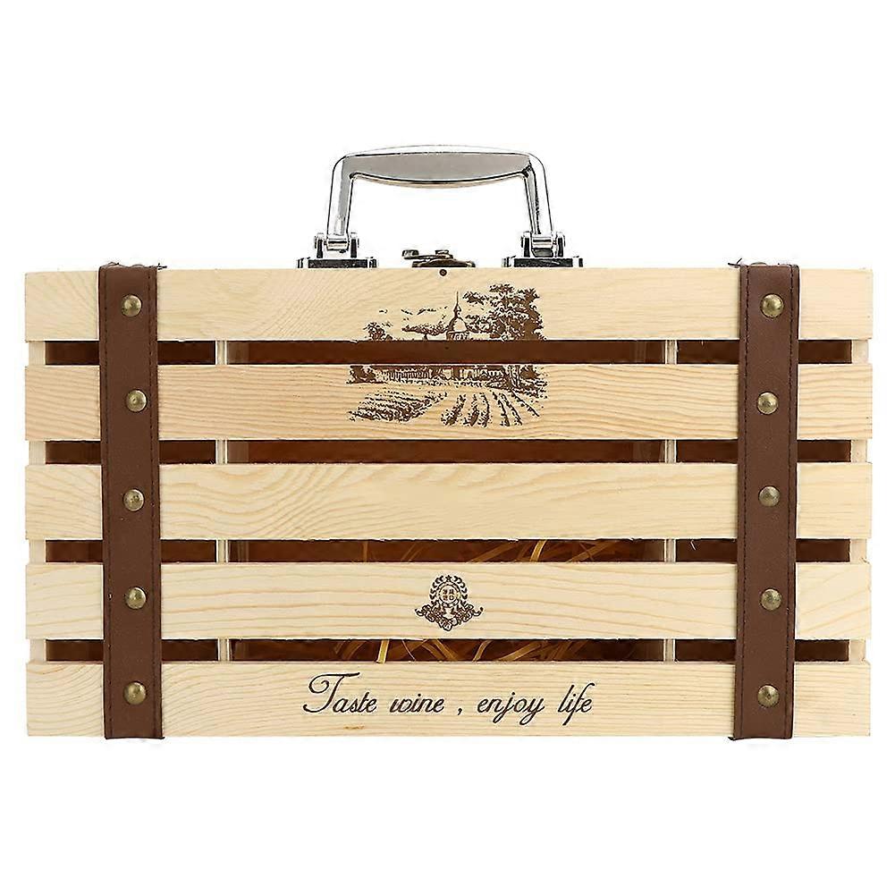 Wine Gift Box - Wooden Wine Box for 2 Bottles, Hollowed Straight Bar Container for Liqueur and Champagne Storage
