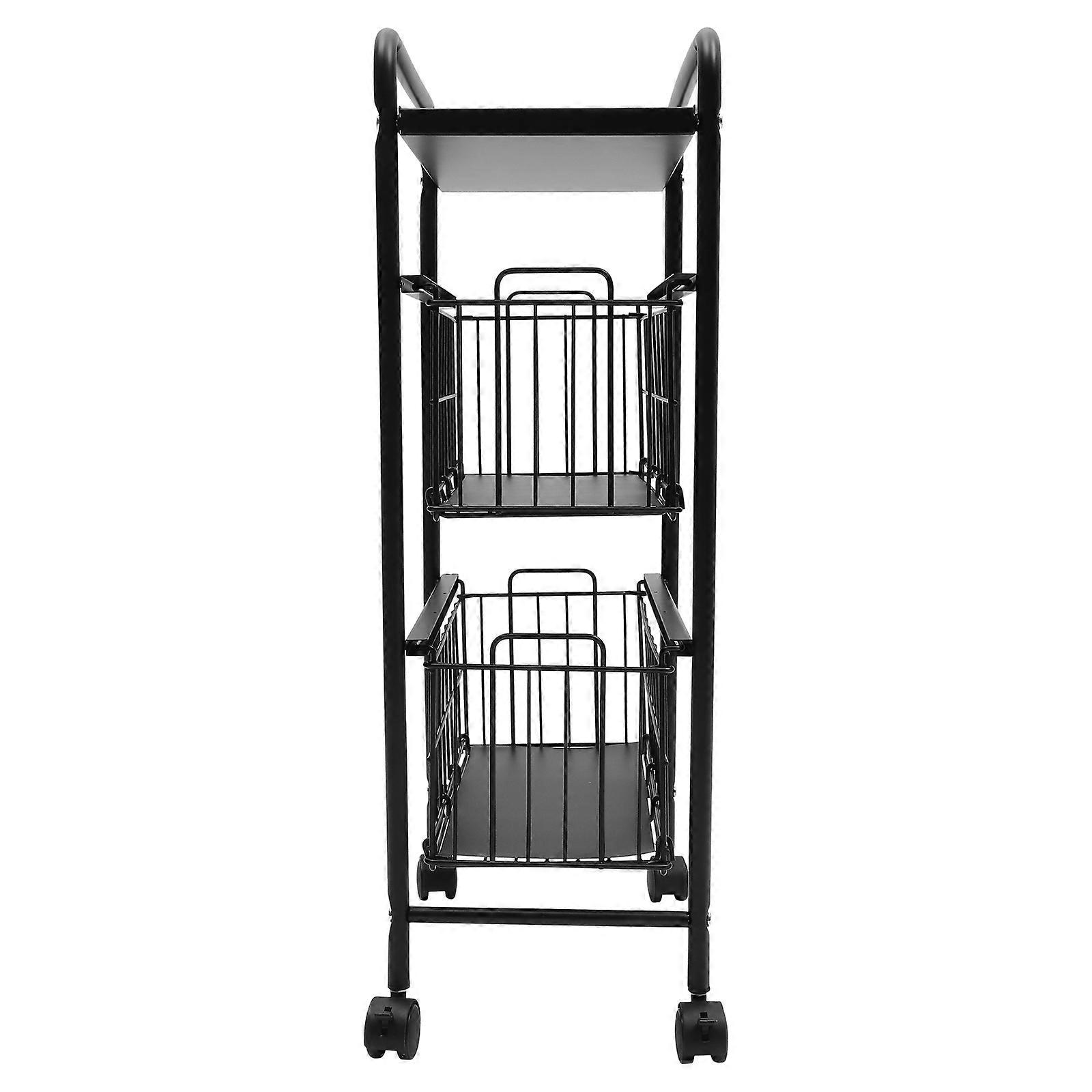Utility Storage Rack Movable Multi-layer Design Black Iron For Home Kitchen 71X41X25CM 1Pack