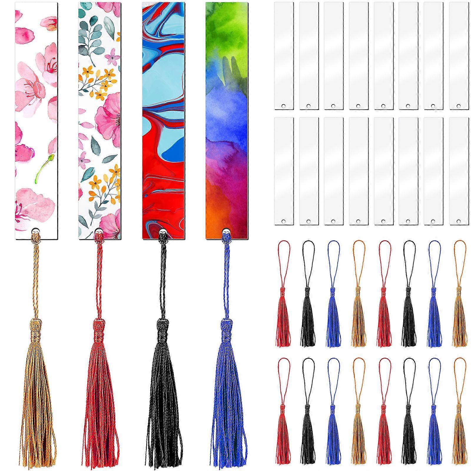 40PCS Clear Acrylic Bookmarks with Tassels for DIY Crafts, Student Projects, and Creative Tags – Blank Design for Easy