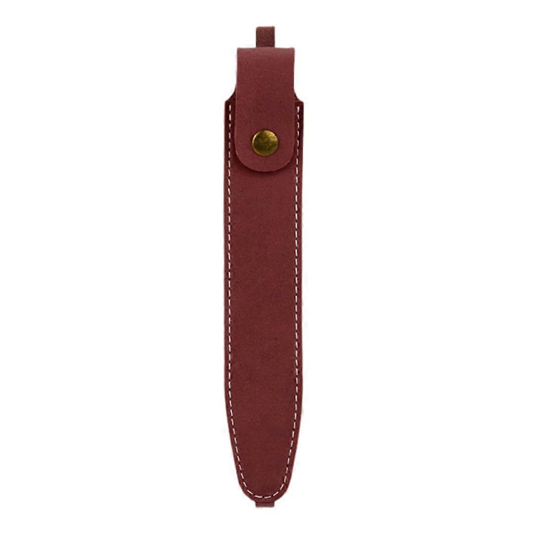 Fountain pen case with concealed buckle, flap cover, elastic band, leather, – Wine Red