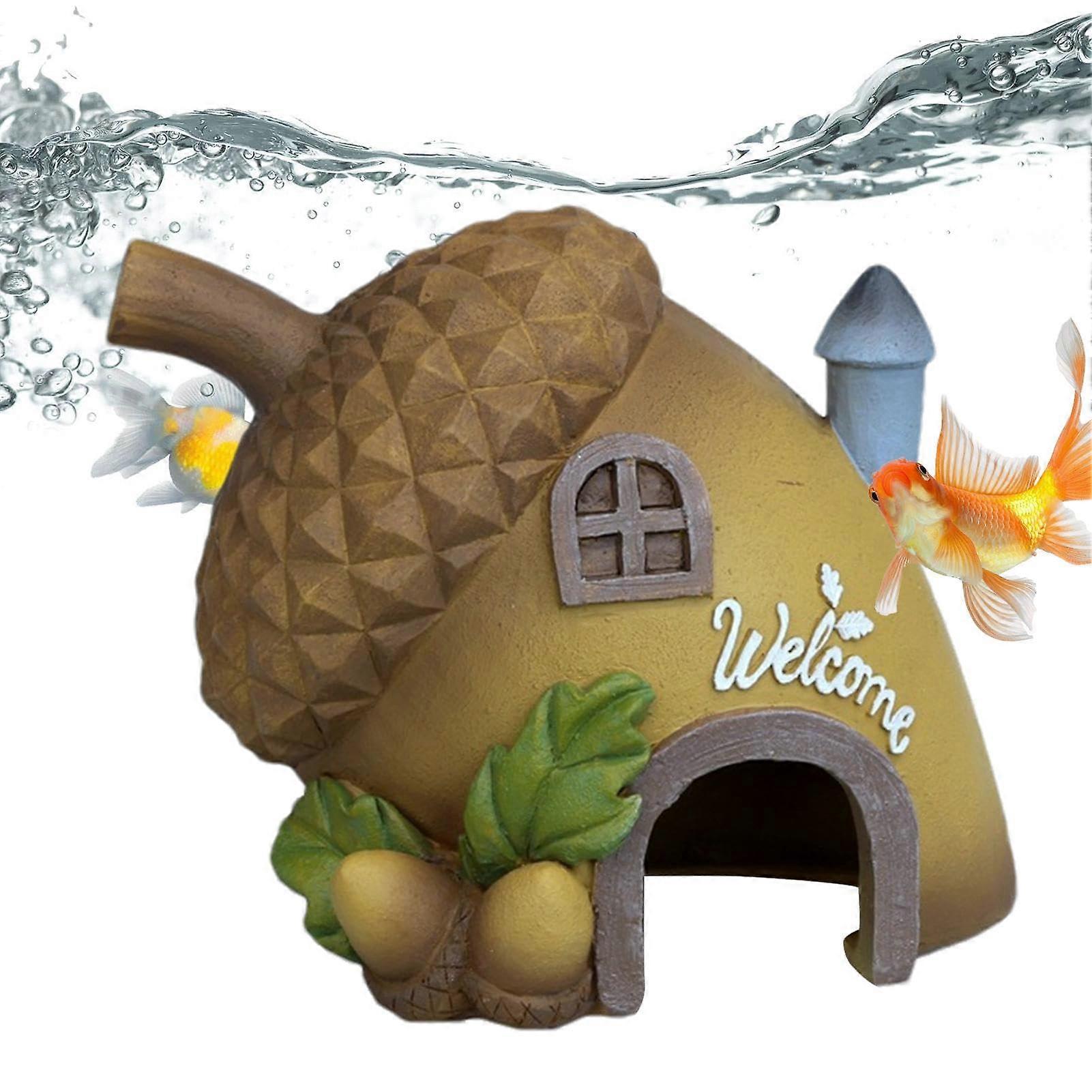 Fish Cave Aquarium Hideout Hollow Resin Hideout House Underwater Landscape Decorations Resting Cave Shelter for Small Fish Reptiles Turtles Acorn