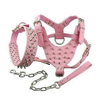 Spiked Rivet Leather Red Pet Harness Collar For Bulldogs - Anti-bite-S-Pink