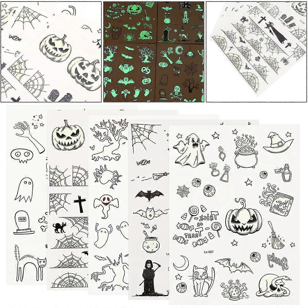 Luminous Stickers Halloween Themed Sticker Body Art Glow In Dark Waterproof 5 Sheets