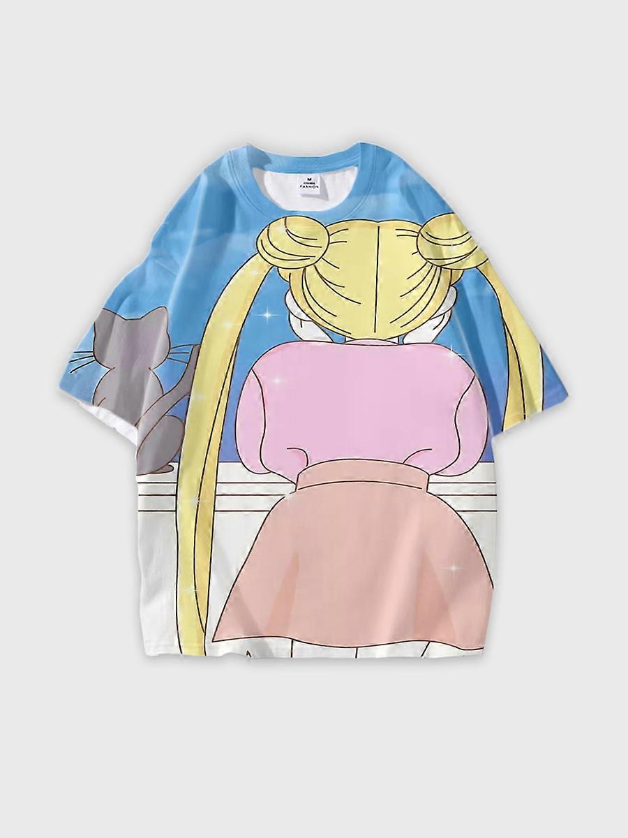 T-shirt round neck Role Pattern loose short sleeve D2288