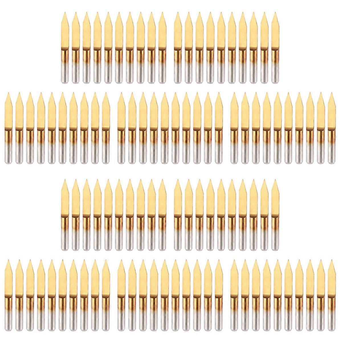 100Pcs 30 Degree 0.1mm Tip Titanium Coated Flat Bottom Carbide PCB Engraving Bits V-Shape CNC Router