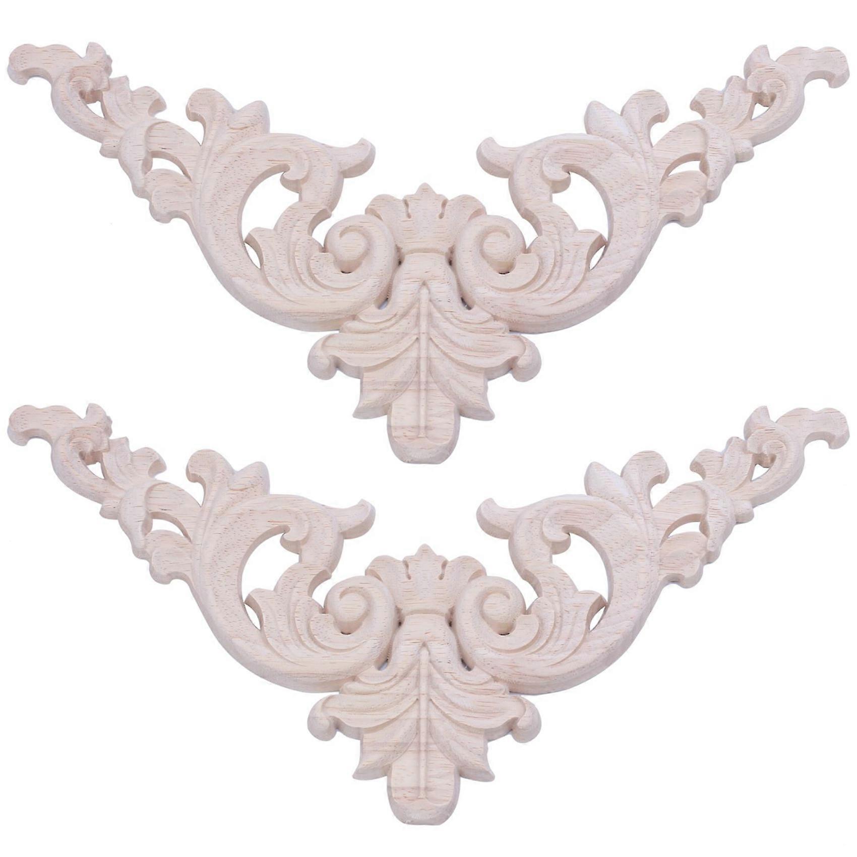 2X 20 x 20cm Rubber Wood Oak Carved Corner Onlay Applique Cabinet Unpainted