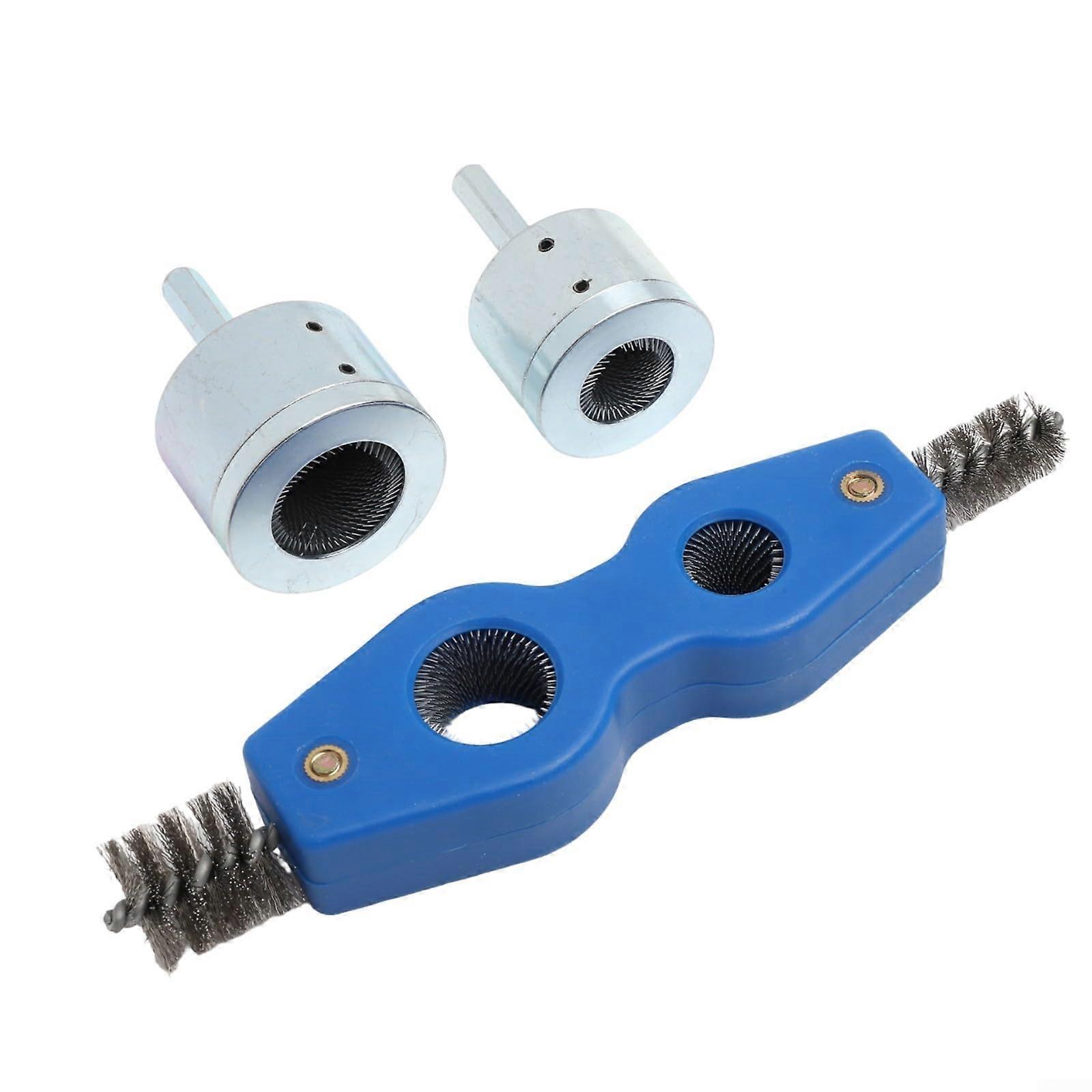 Copper Pipe Cleaner Set for Drill 15mm and 22mm Metal Tube Cleaning Kit with 4-in-1 Dual Head Hex Handle Steel Bristles