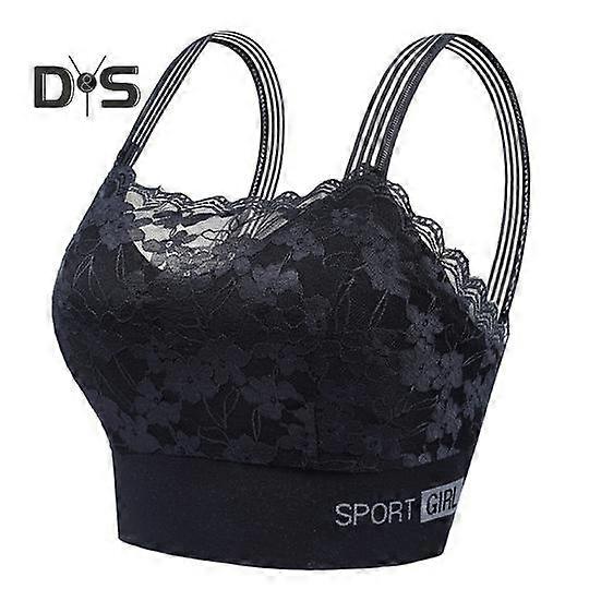 Women Bra Wide Shoulder Strap Hollow Out Floral Pattern Lace Seamless Bandeau Anti-exposure Maximum Comfort Shockproof Push-up Anti-snagging Wireless
