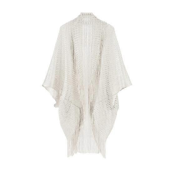 Summer Beach Smock Hollow Out Tassel Decor Sunscreen Loose Quick Dry Swimsuit Cover-up Open Beachwear Poncho Cardigan Irregular Holiday Mid