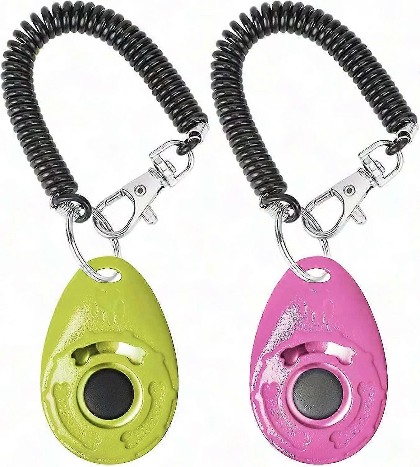 2 Pack Dog Training Clicker with Wrist Strap - Pink & Green for Positive Reinforcement