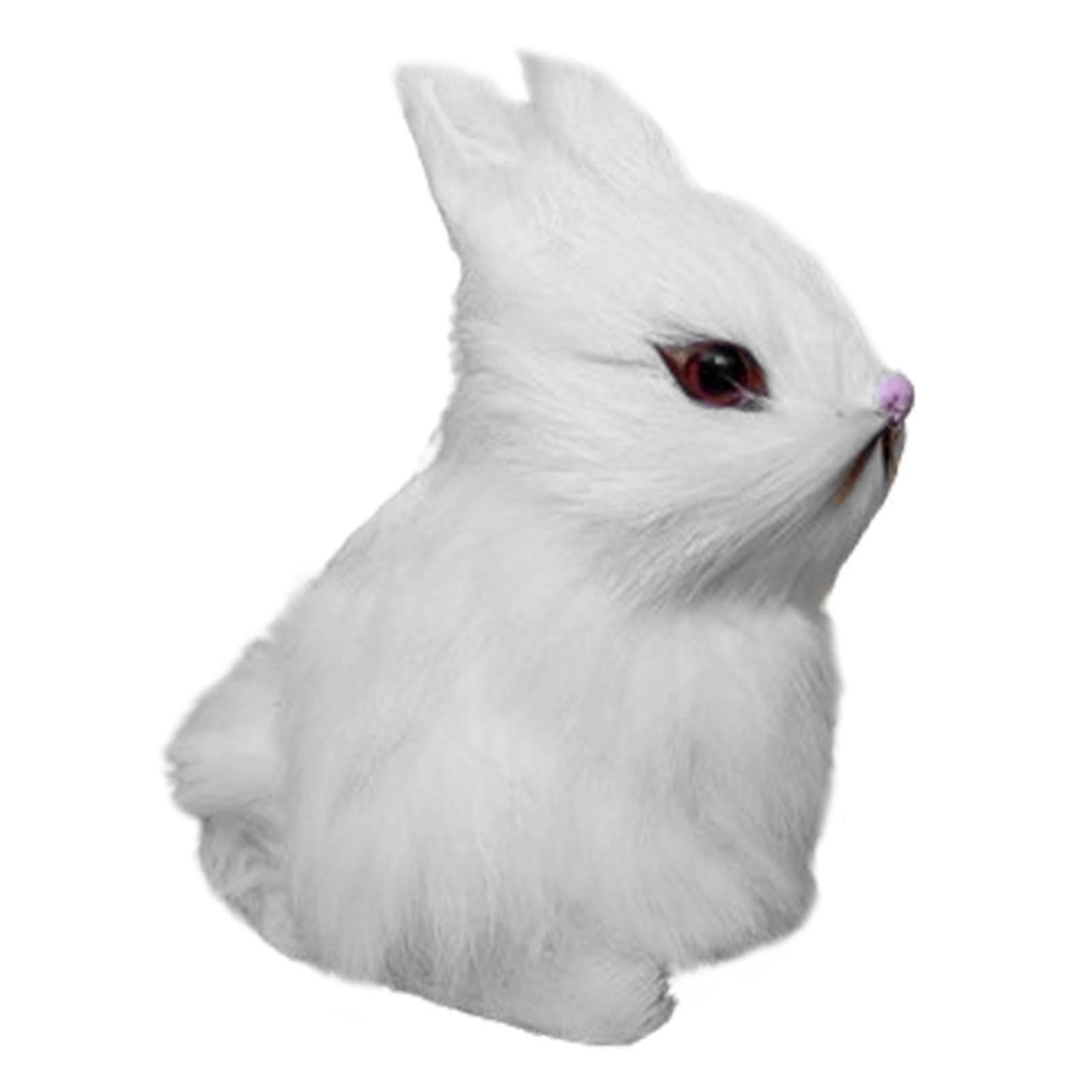 Simulation Rabbit Plush Toy, Furry White Rabbit Decor, Miniature Bunny Model, Desktop Decoration Figure