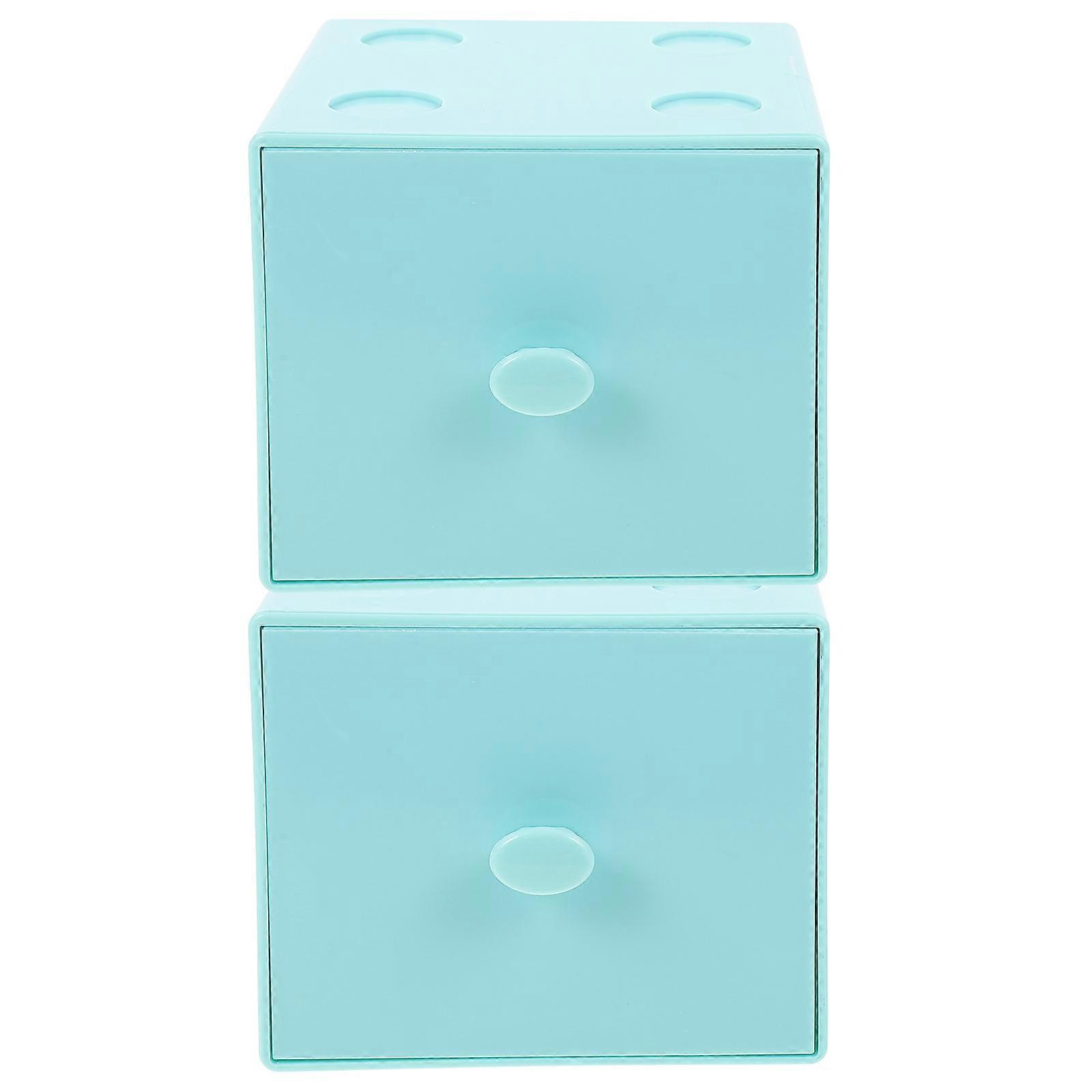 Stackable Desk Organizer Drawers Light Blue Cosmetic & Jewelry Storage Box with Easy Open Knobs Compact Makeup and Stationery Holder for Office