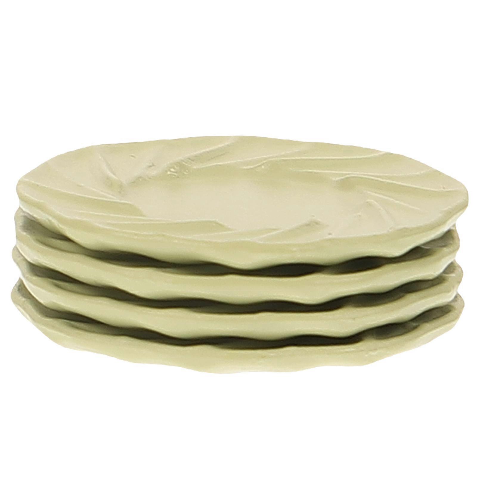 Mini Round Plate Doll House Accessory Home Decor Light Green Photography Prop 4Set