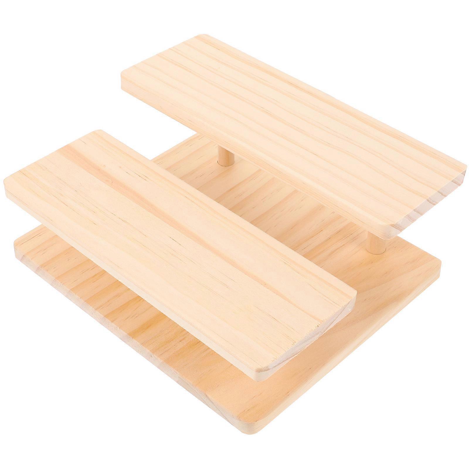 Wooden Display Rack for Storage Khaki Doublelayer Action Figure Holder with Smooth Polishing 7.5 Inches