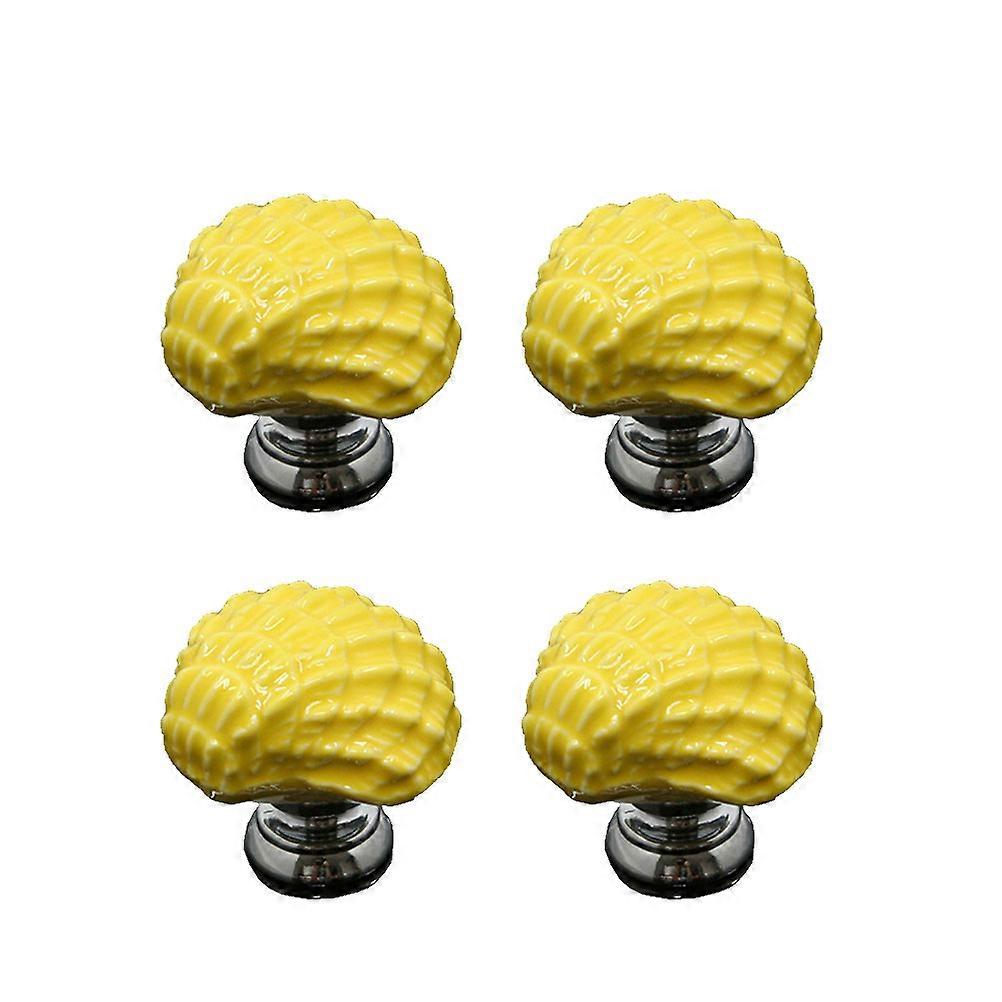 Shell Design 4Pcs Ceramic Pull Handle Door Knobs Yellow Ideal For Kitchen Cabinets And Drawers