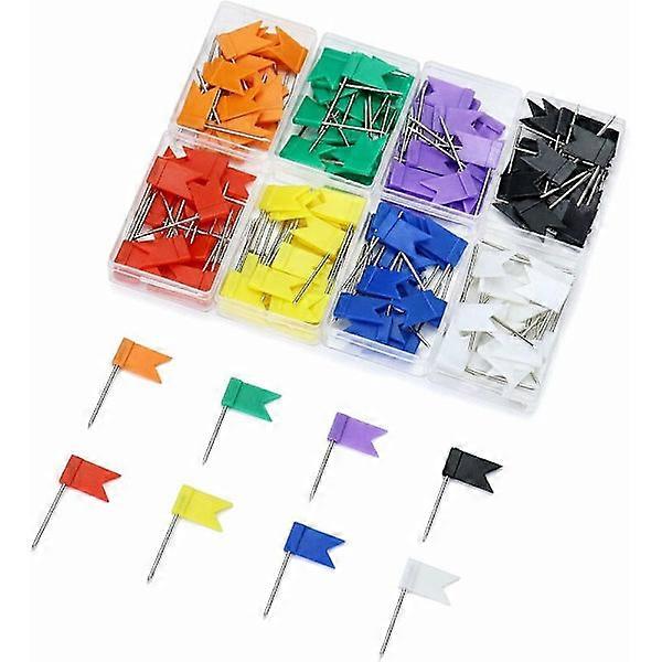 Set of 160 Flag Pins, 35 mm Multicolored Push Pins for Cork Board, World Map (8 Different Colors)