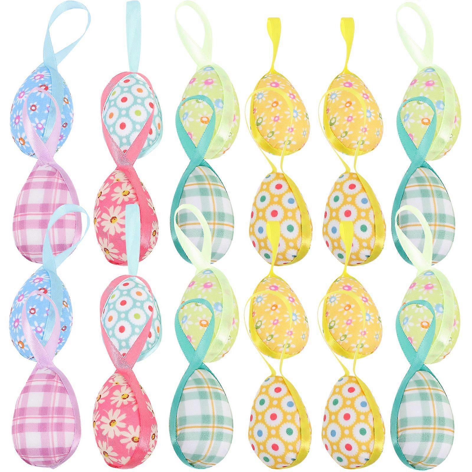24pcs Easter Hanging Eggs Colorful Cloth Wrapped Easter Eggs Hanging Ornaments