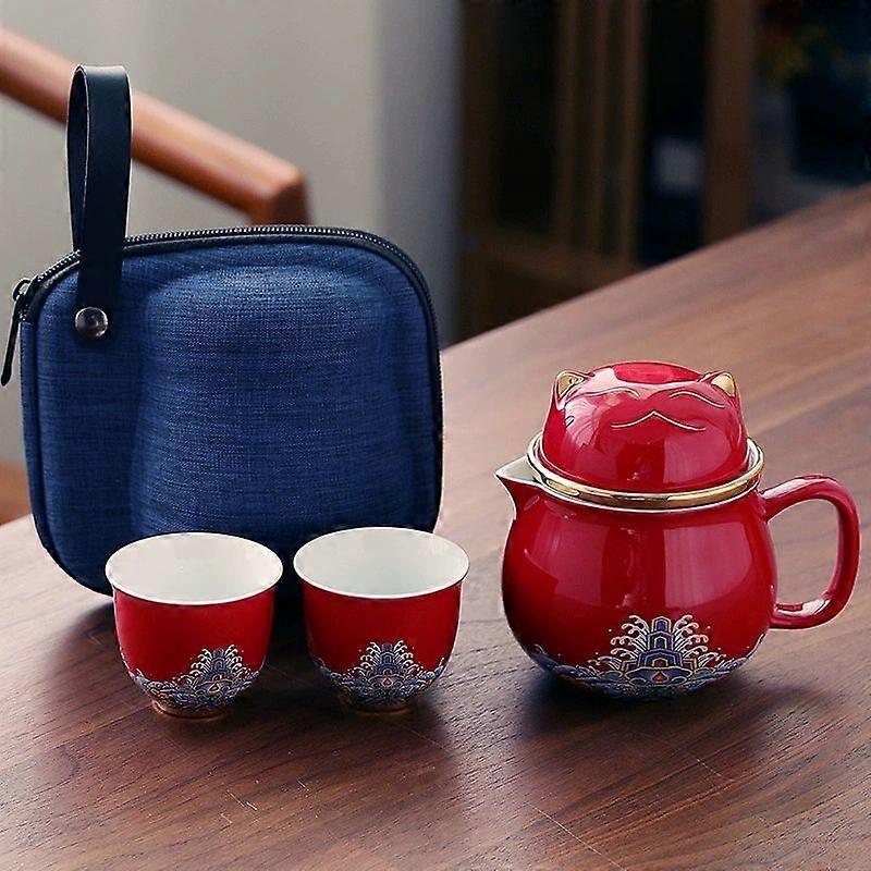 1 Set Porcelain Chinese Gongfu Teapot and Cups Ceramic Cat Tea Portable Kung Fu Tea Sets Travel Teaset with Lid for Office Travel and Relaxation