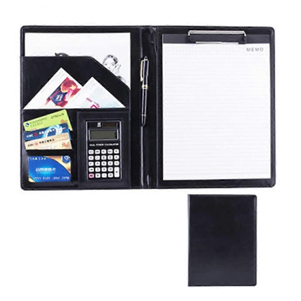 Writing Case A4, Portfolio Padfolio  Leather Folder Interview CV for Woman Man with A4 Size Clipboard for Woman and Man Black 12digit calculator