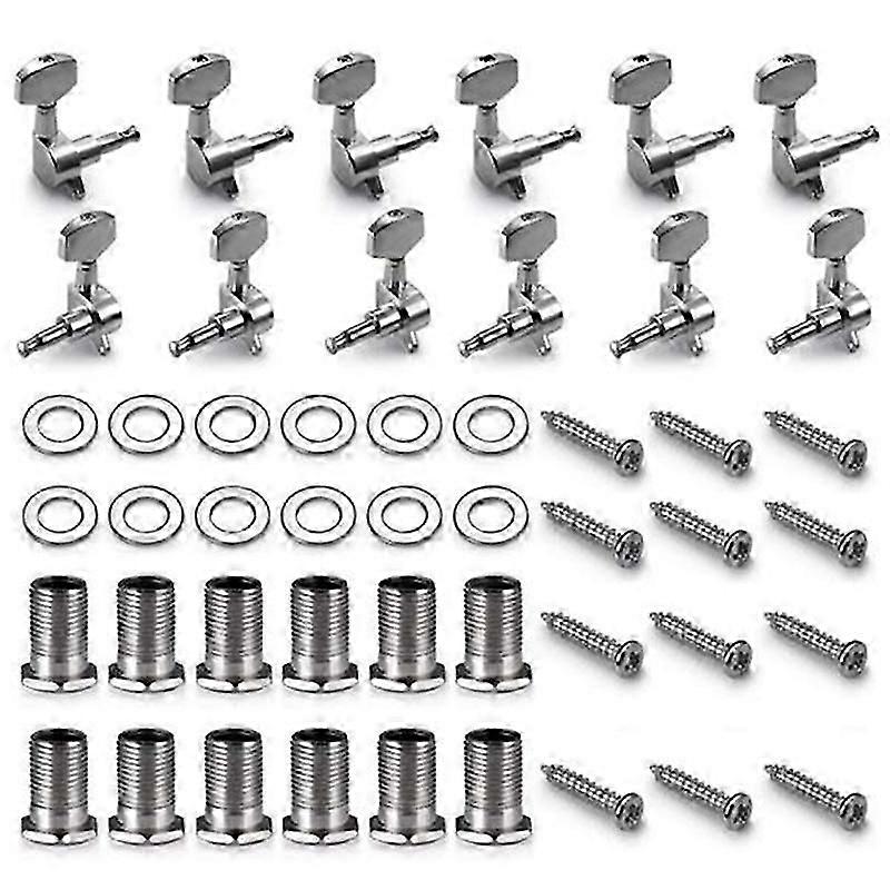 12 Pack Acoustic Guitar Guitar Pins Tuner Head Knobs (6 Left + 6 Right) Silver