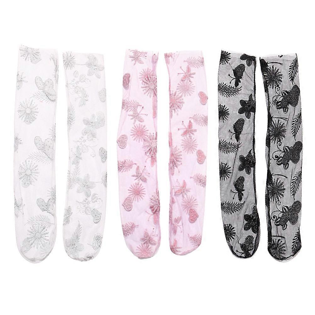 Creative Heart Pattern Nylon Stocking Socks For Women Suitable For Spring And Summer With Fashionable Style In Assorted Color Available In 3 Pairs
