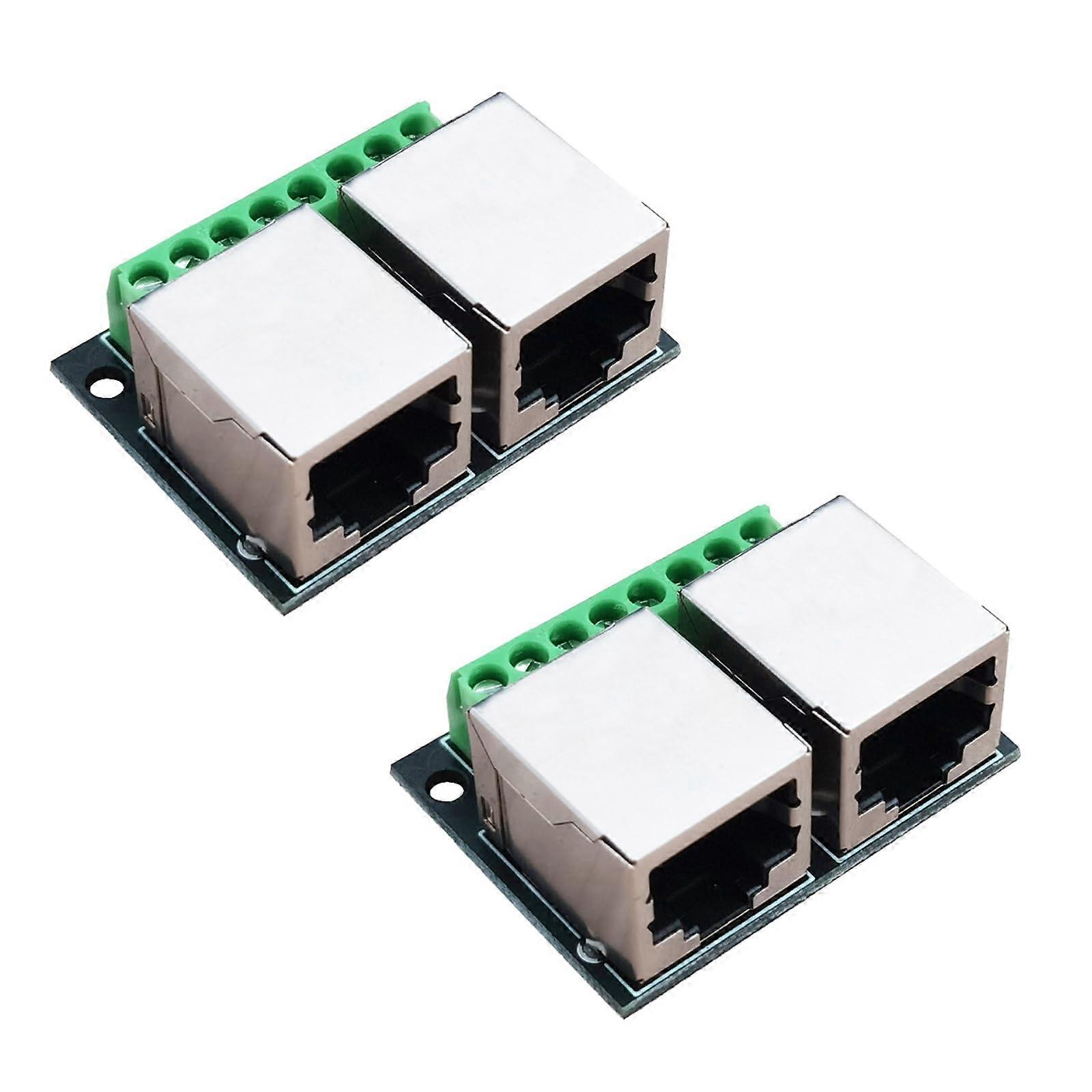 RJ45 8pin Ethernet Dual Female Terminal Breakout Board, 3.5mm Pitch Double Socket Adapter, Screw Connection, Dual Sockets