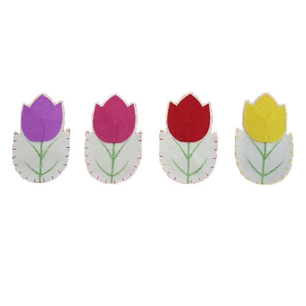 Easter Flower Cutlery Holders for Decoration 4Pcs Tableware Fork Bags