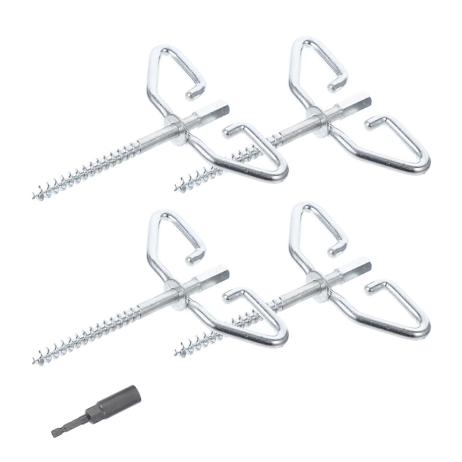 Steel Ice Fishing Shelter Anchors Durable and Reliable with Rubber Tip for Outdoor Use Silver 4 Pieces