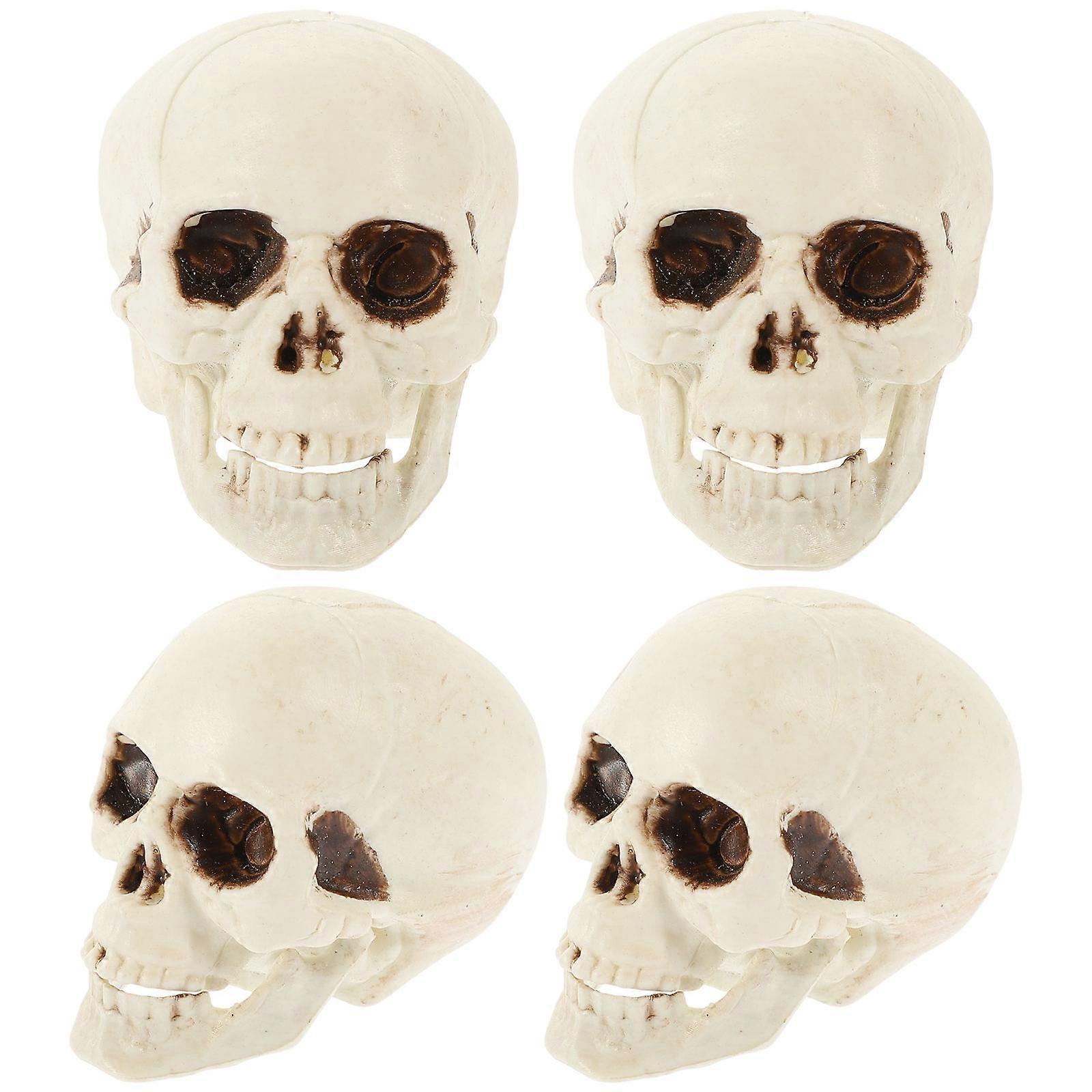 4pcs Creepy Fake Skull Models – Spooky Halloween Party Props for Scary Decorations, Tabletop Displays, and Pranks – Reusable for Year Round Fun