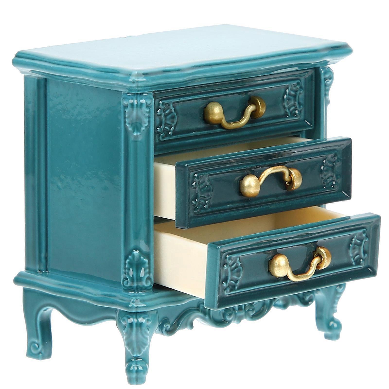 دمية ميني بجانب السرير الجدول زخرفة الأزرق البلاستيك منضدة للمنزل المصغر DIY ديكور ولعب الملحقات