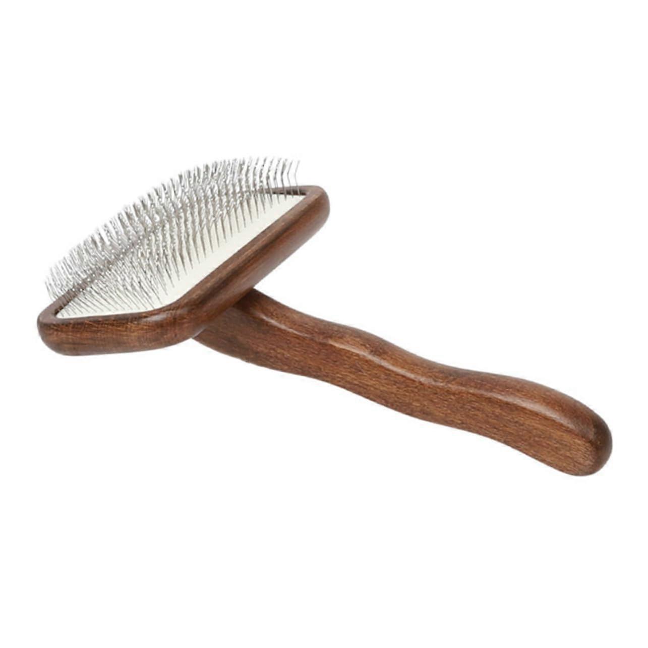 Wooden cat and dog brush, detangling and massage comb for pets to remove undercoat and faux fur, nonslip handle, grooming tool for relaxation.