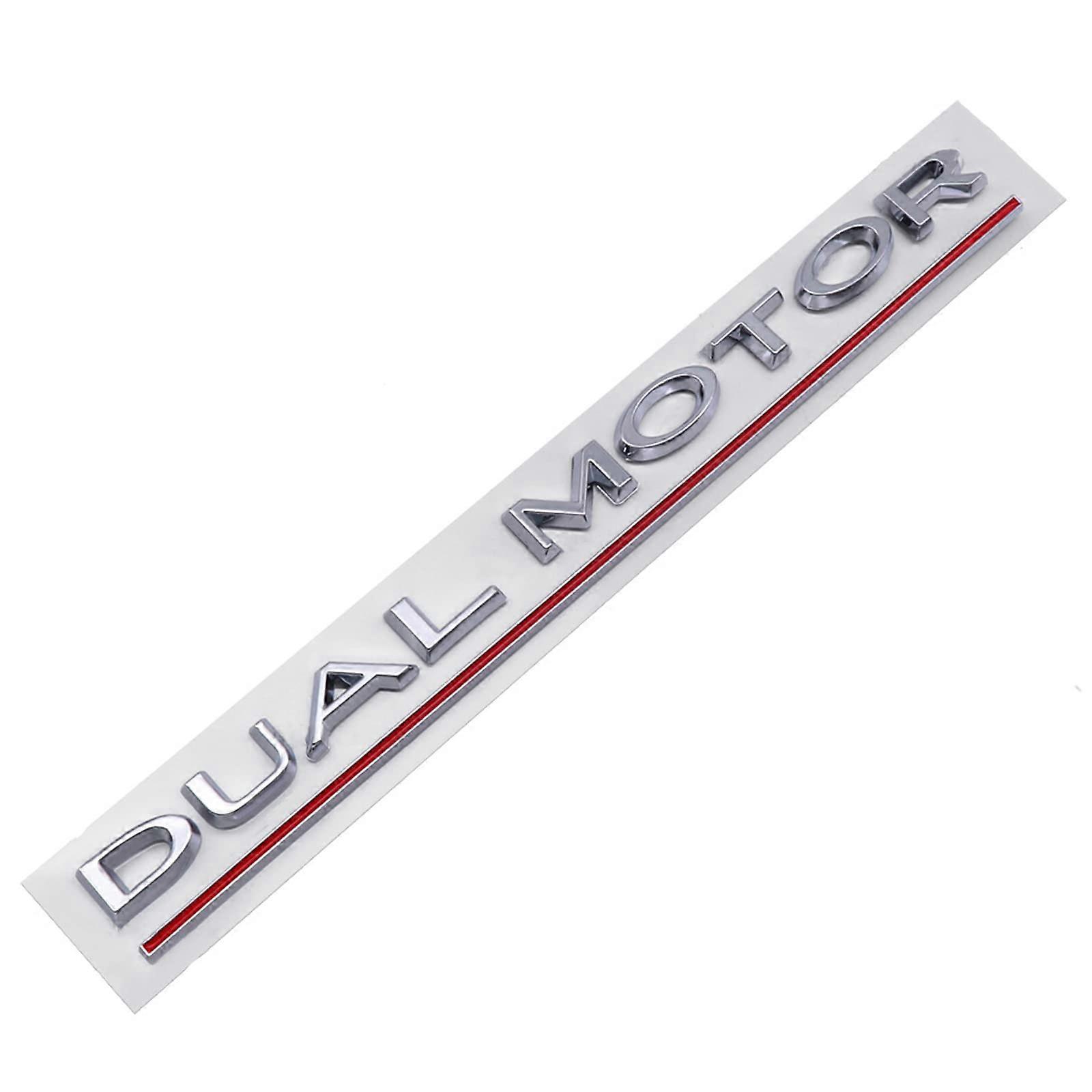 Dual Motor Emblem Car Sticker For Tesla Model 3 Y X S, Standard Size, Metallic Finish, Adhesive Badge, Silver Red