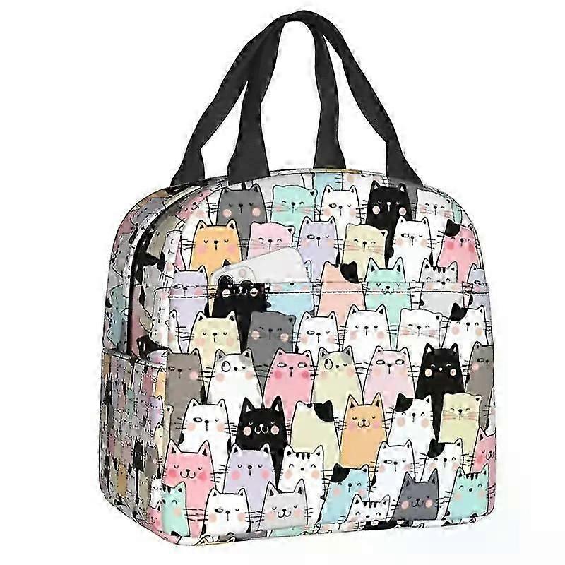 a912 Färgglad tecknad kattunge katt lunchväska för kvinnor Återanvändbar kylare Värmeisolerad matlåda för skolförvaring mat tbz961