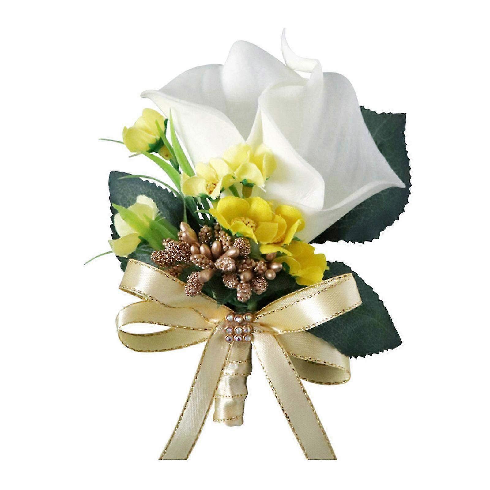 Faux Calla Lily Corsage for Bride & Groom - Elegant Prom Corsage Style 2 for Weddings & Special Occasions