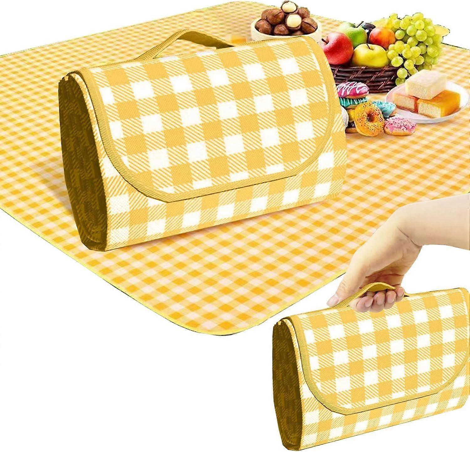 Generic 1 Foldable Picnic Blanket Large Size 80 ""x 80"" Family Outdoor Camping Dinner for 6 People can sit, Yellow