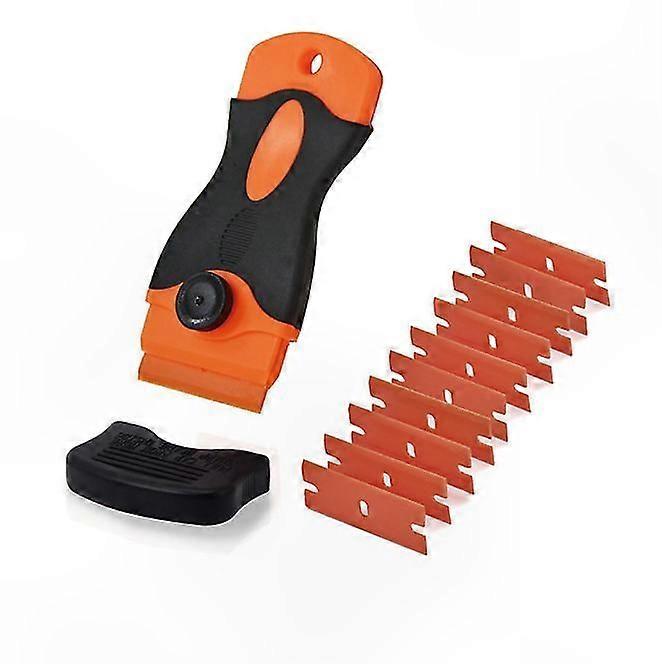 Soft-Handled Scraper with 10 Metal Blades for Glass, Ceramic, Window, Mirror, Floor, and Adhesive Removal Tasks