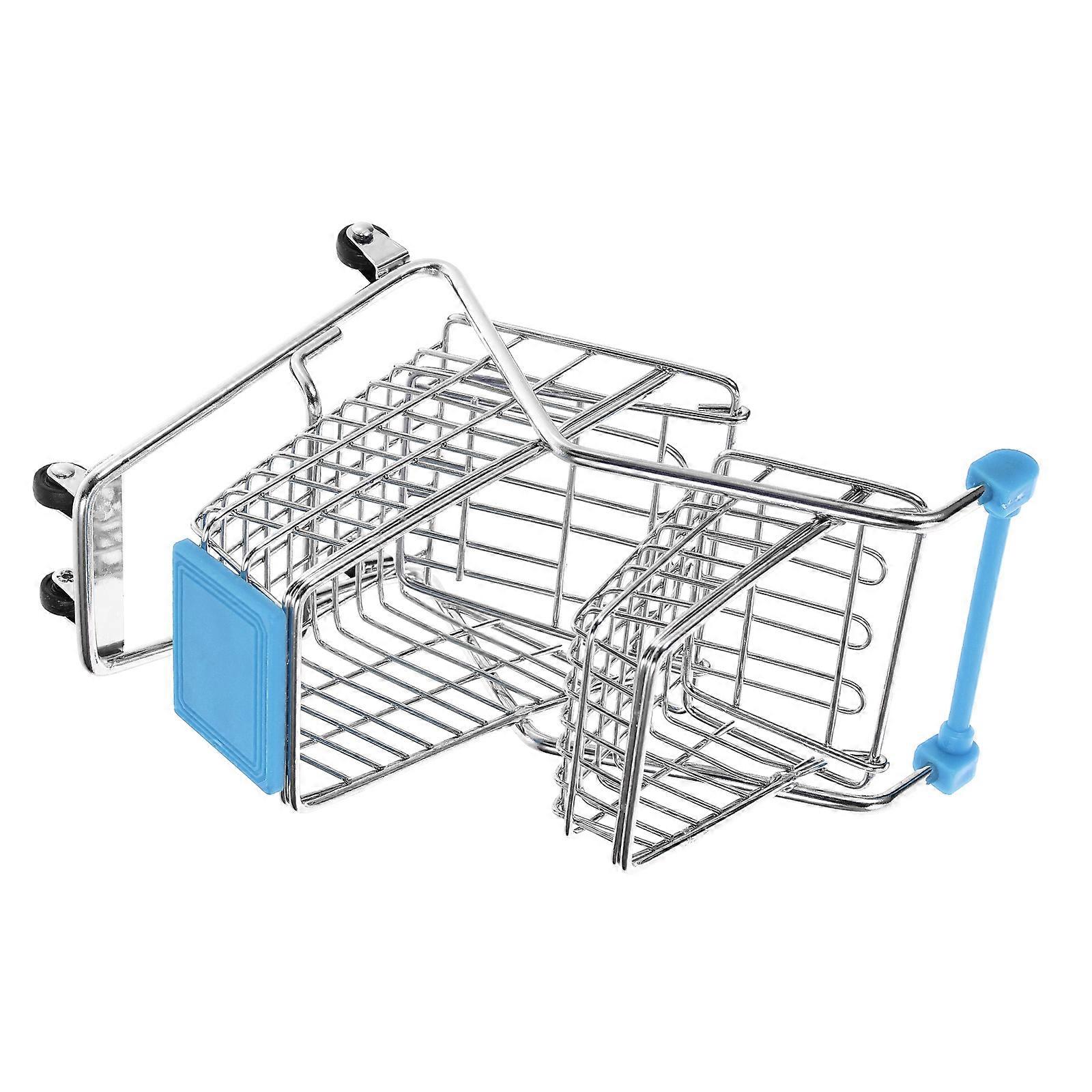 Mini Shopping Cart Ornament Kids Shopping Toys Home Use Sky-Blue Iron Shopping Simulation 1Pack