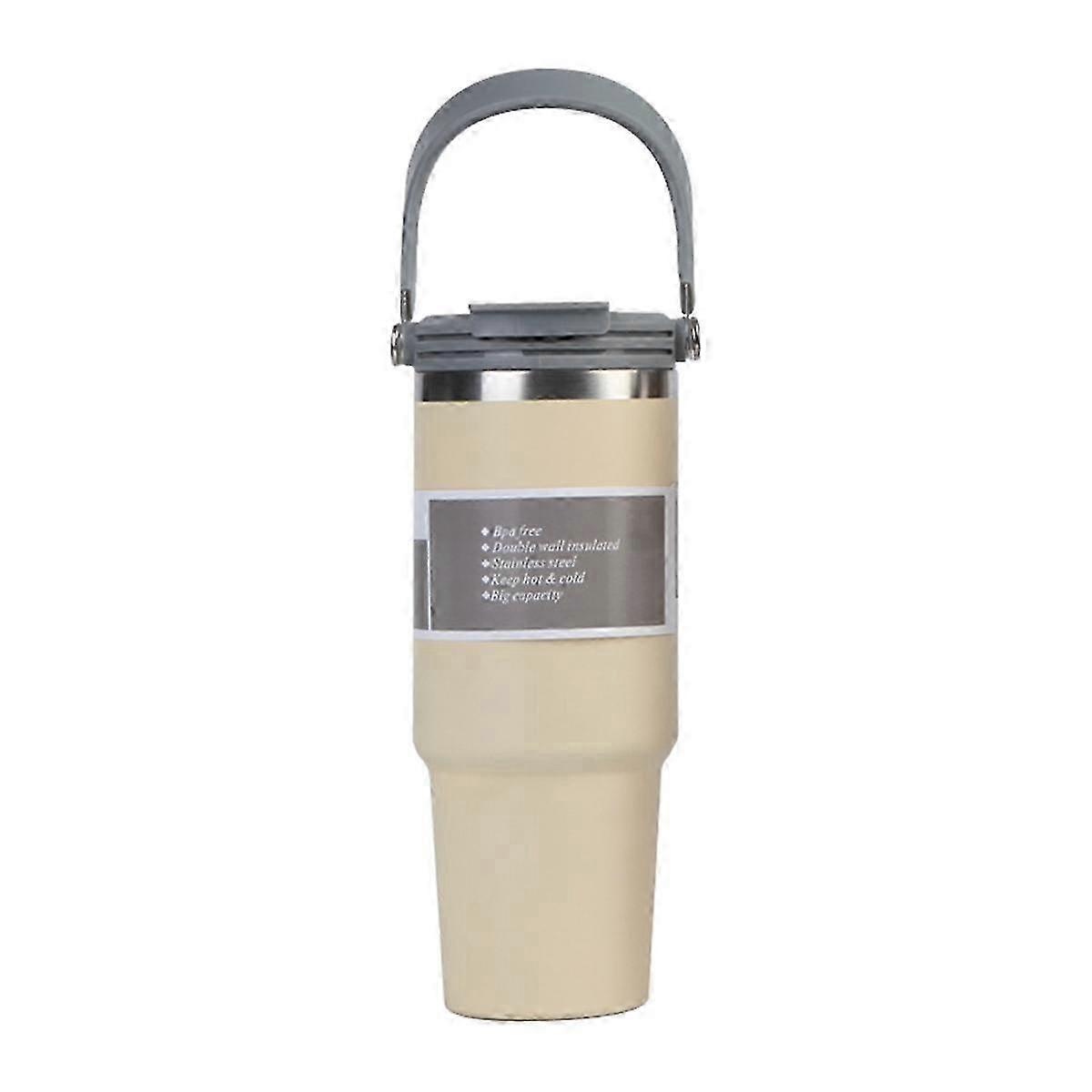 30 Oz Vacuum Insulated Bottle with Handle and Flip Straw Double Wall Stainless Steel Coffee Cup Travel Mug Leak Proof,B