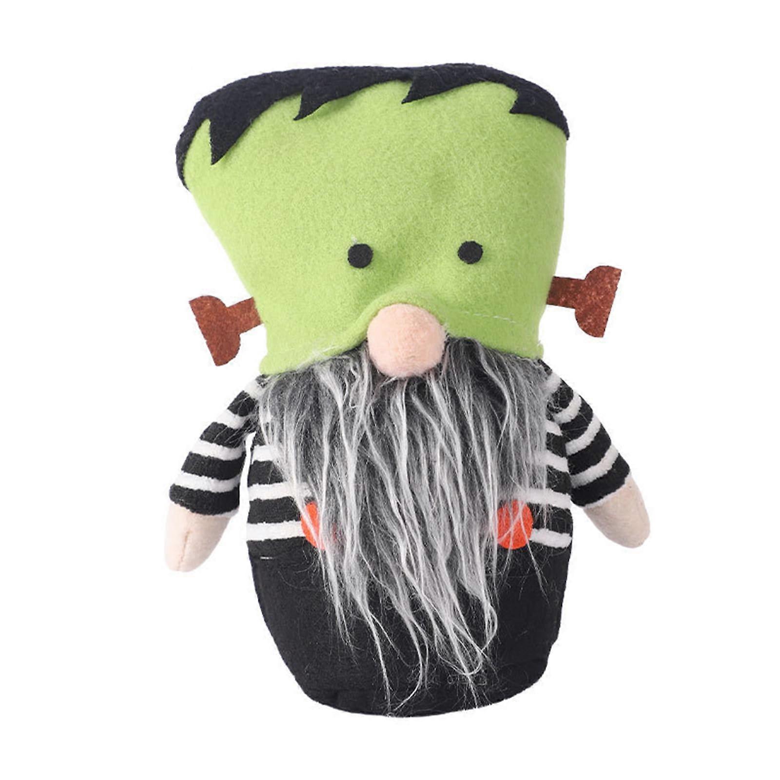 Pumpkin Hat Plush Gnome Soft Tomte Figurine Ornament for Halloween Desk Decor Green