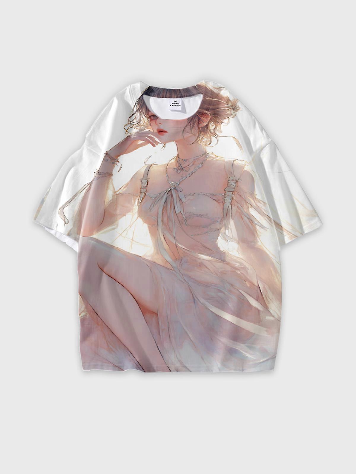 T-Shirt Round Neck, Loose Short Sleeve Pattern Graphic Tee, Unisex Summer Casual Top V2658