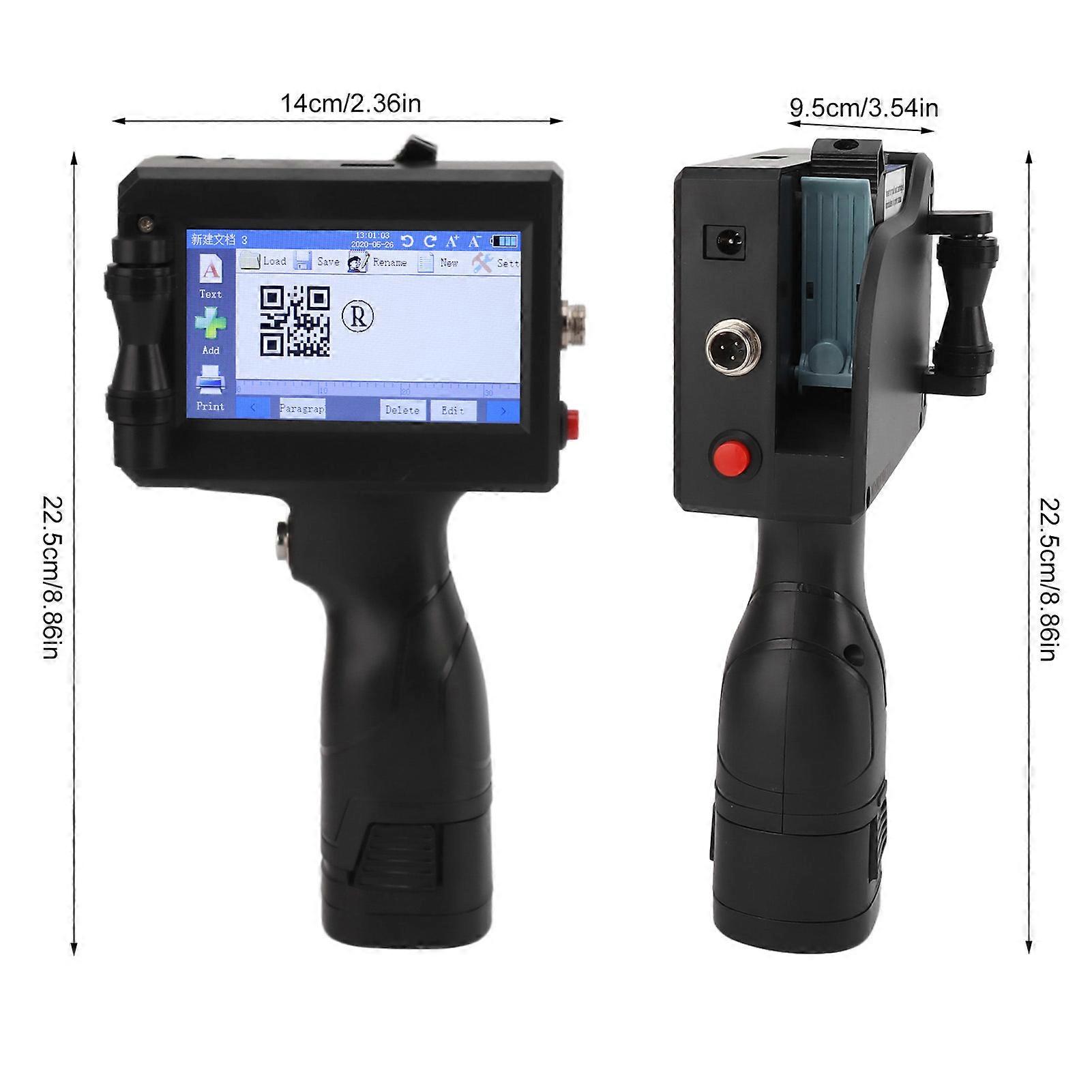 Handheld Inkjet Printer 2‑12.7mm Print Height 600DPI Touch Screen