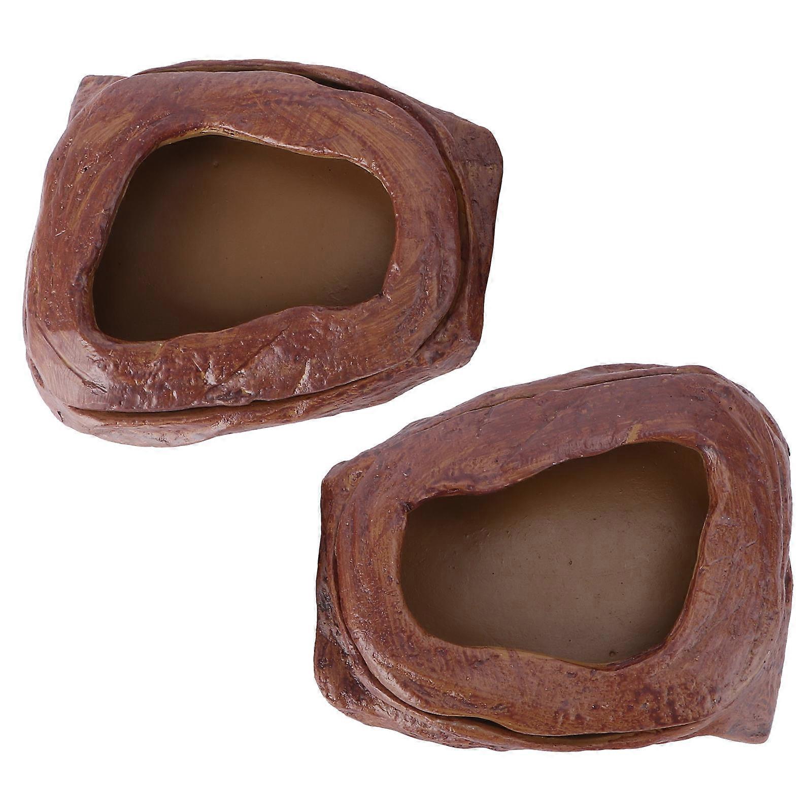 Durable Brown Resin Reptiles Bowl for Storage Use Creative Design Suitable for Lizards and Small Pets 2pcs