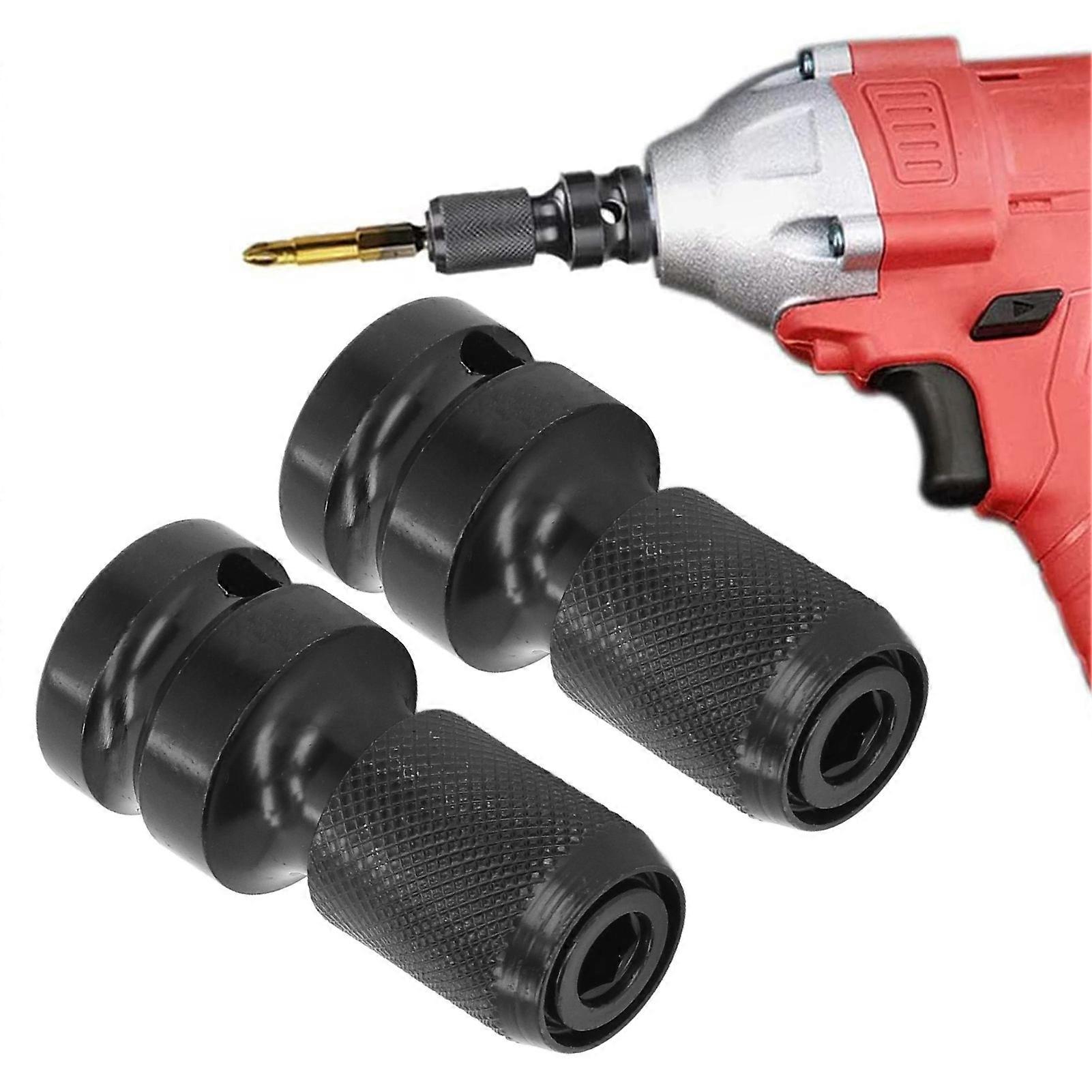 2 Sets Socket Adapter Converter 1/2in Square to 1/4in Hex Quick Release for Drill Wrench 