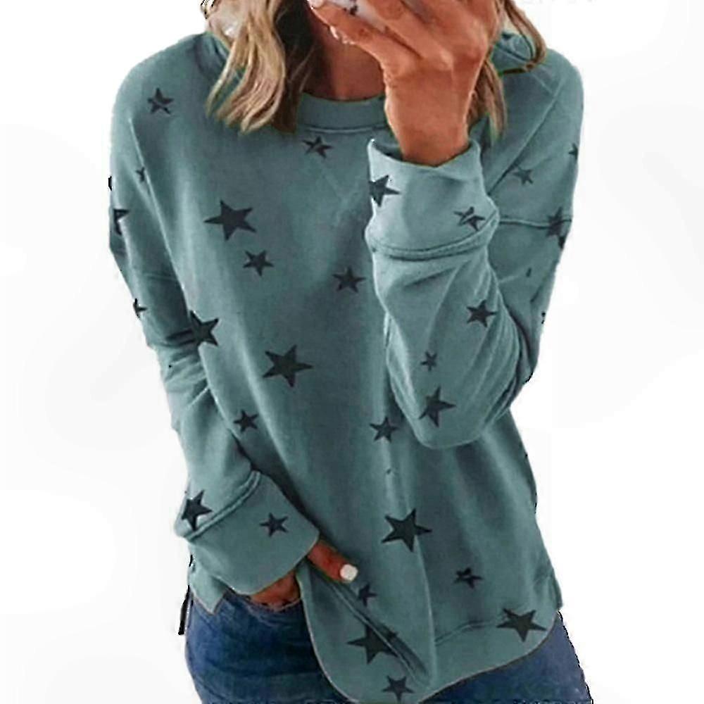 Plus Size Women's Long Sleeve Star Pattern Casual Pullover Blouse