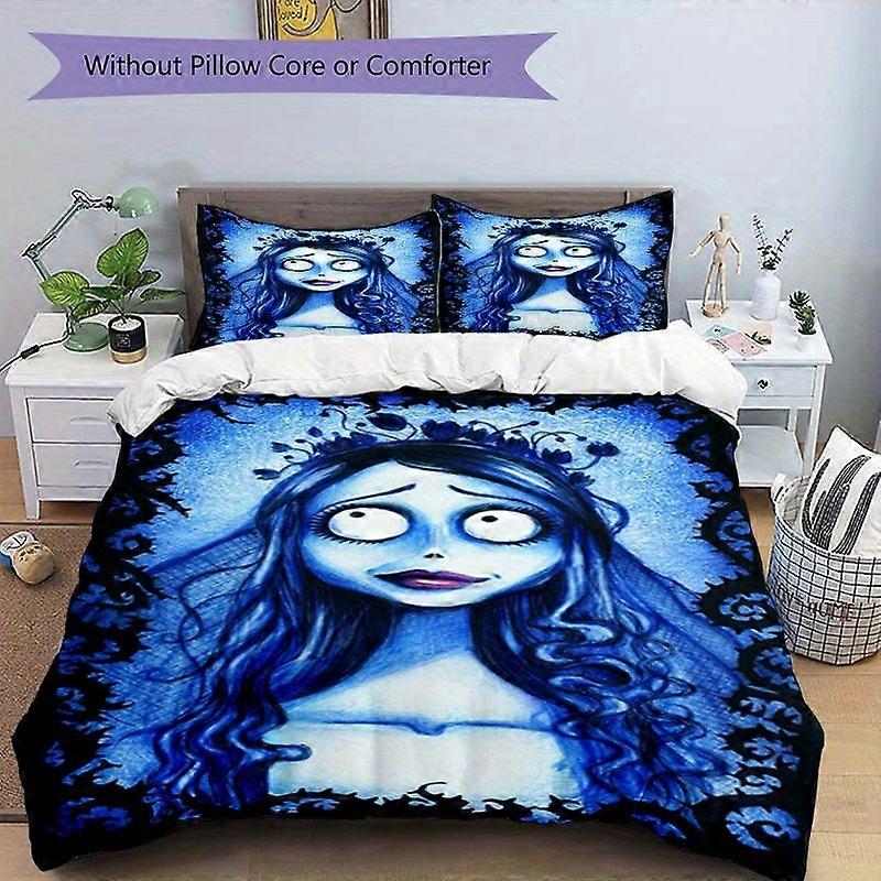 TE935 3pcs Printed Bedding Set Corpse Bride - Soft Polyester, Machine Washable, Includes 1 Quilt Cover & 2 Pillowcases, All-Season Comfo