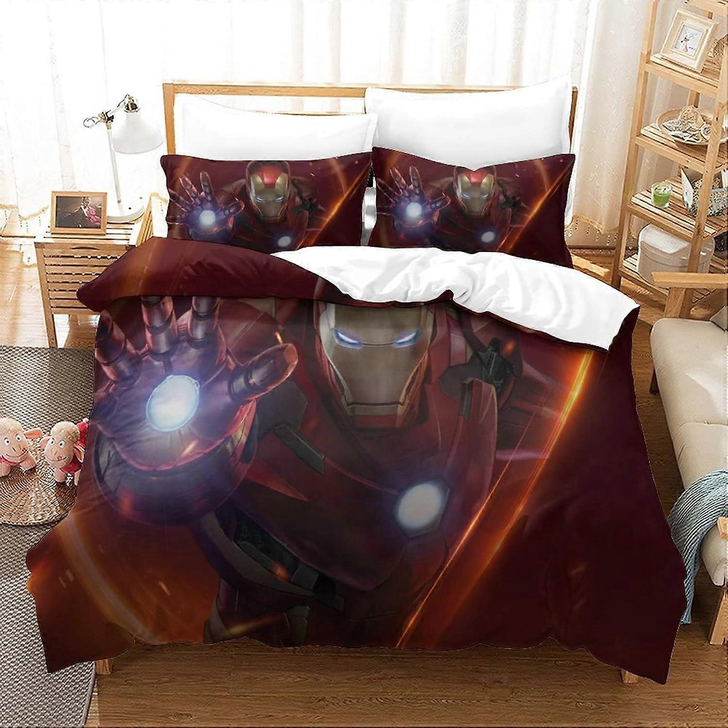 King Duvet Cover Set Iron Man Printed Duvet Covers King Size Bedding Sets Extra Soft Microfiber Easy Care Hypoallergenic 140x200cm